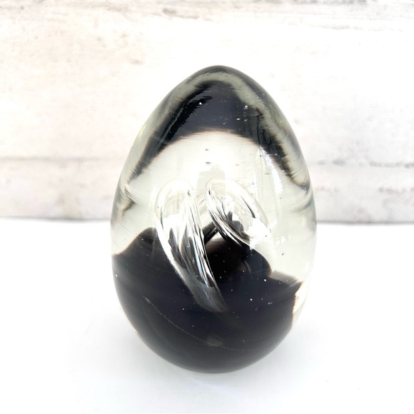 Clear and Black Glass Egg Paperweight - Picture 5 of 9